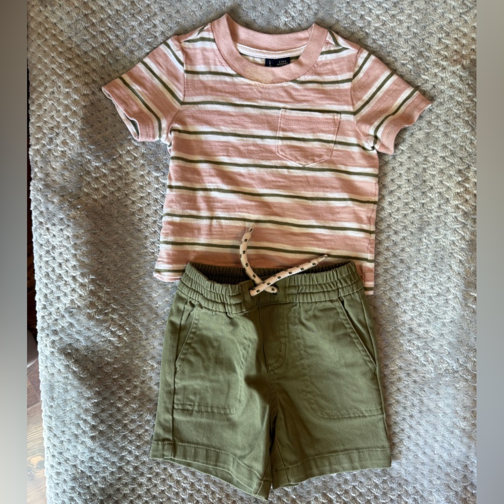 Janie & Jack Striped Pink and Green Kids Shirt & Shorts